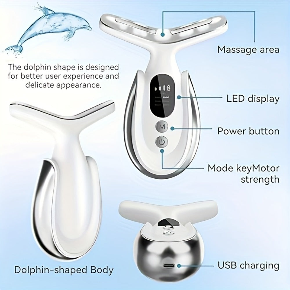 Face & Neck Massager 7-in-1 LED Light Therapy USB Rechargeable - Multifunctional Facial Lifting Wrinkle for Home or Salon Spa