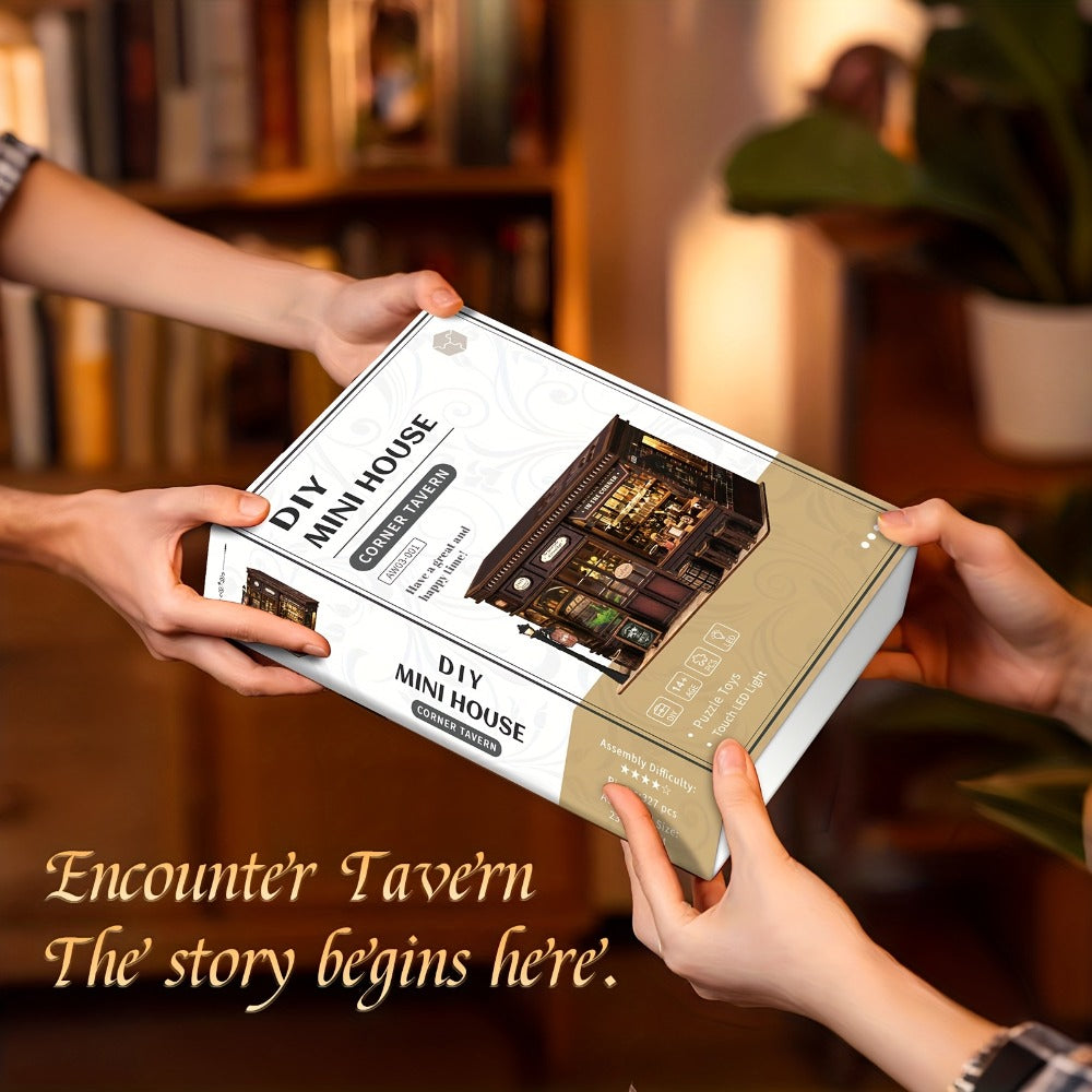 Corner Lounge Book Nook Kit with 327-Piece Tavern Storefront Scene, Illuminated Interior and Touch Switch — image 8