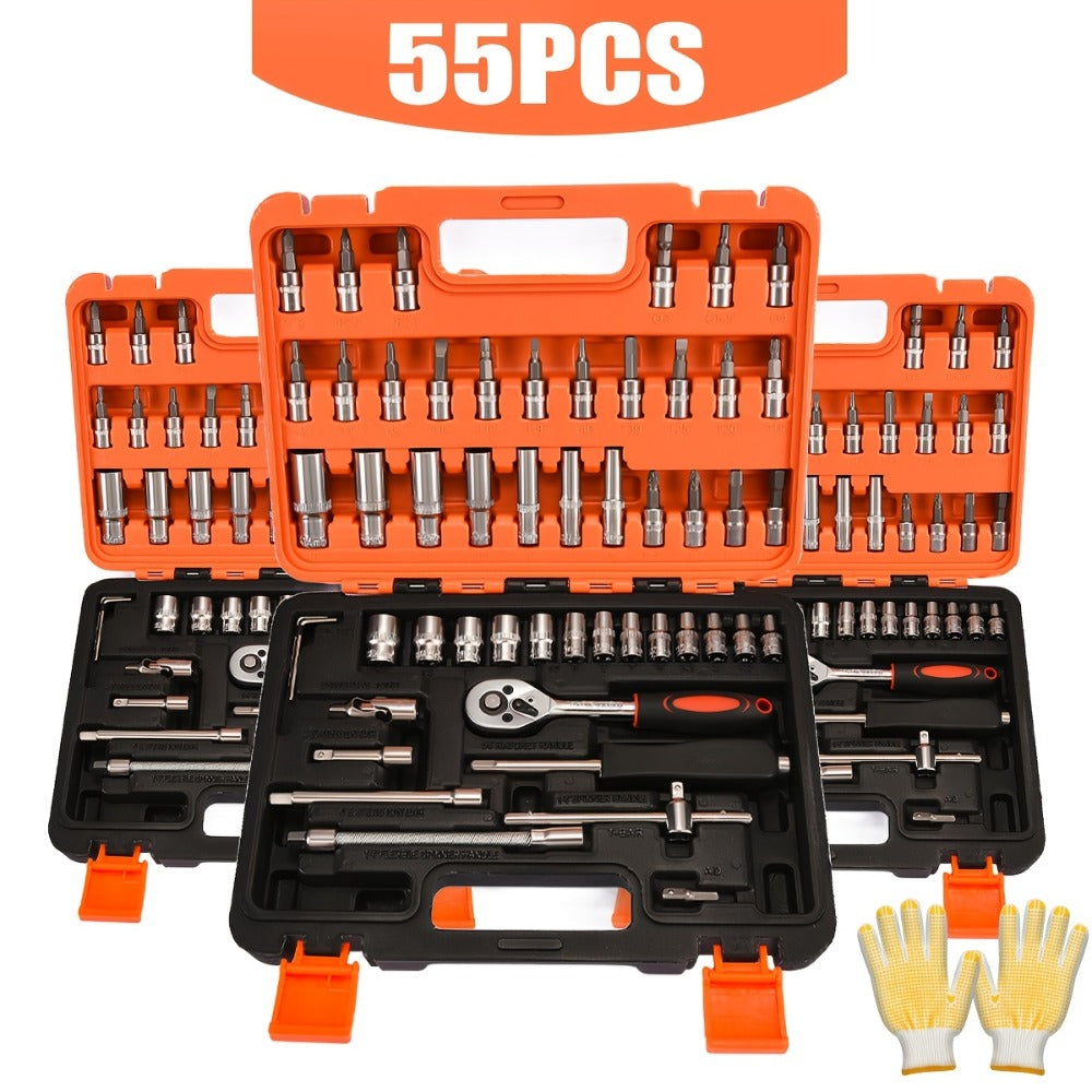 Professional Automotive Tool Set 55 / 63 / 96-Piece – Ratchet Socket Wrench Kit for Car & Bicycle Maintenance | High-End Mech