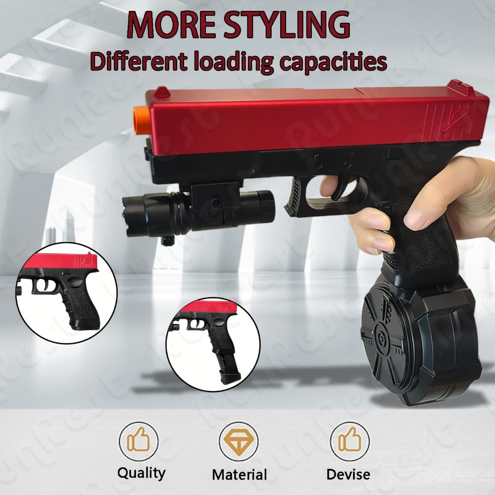 Red-and-Black Electric Gel Blaster Set with Three Magazine Styles, Flashlight, Goggles and Charging Cable — image 5