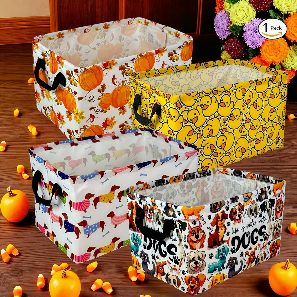Soft Open-Top Printed Storage Bin with Side Handles and Cat, Dog, Pumpkin, Duck or Dachshund Designs — image 2