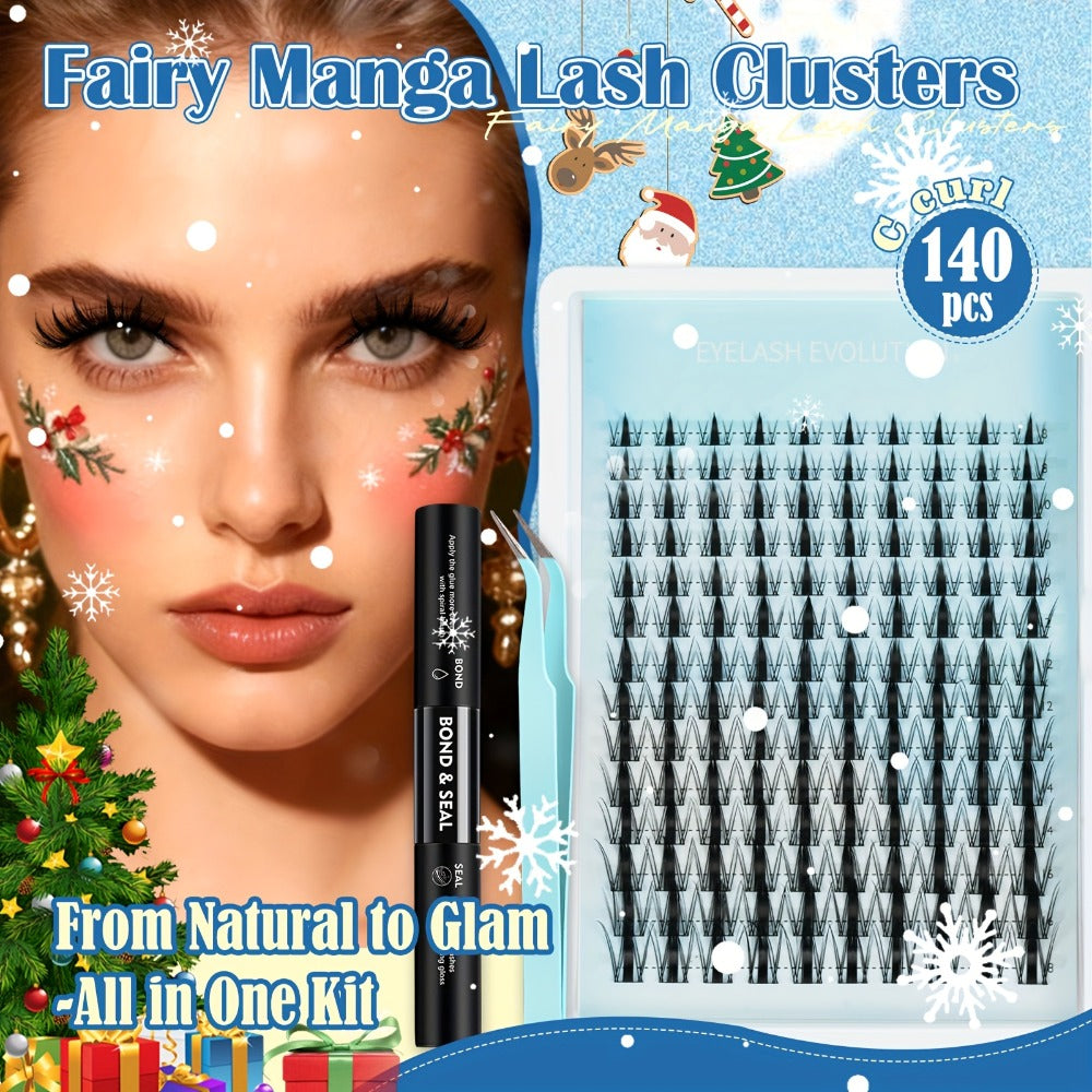C-Curl Spike Lash Extension Kit with 140 Clusters in Mixed 8-18mm Lengths, Adhesive Tube and Curved Applicator — image 6