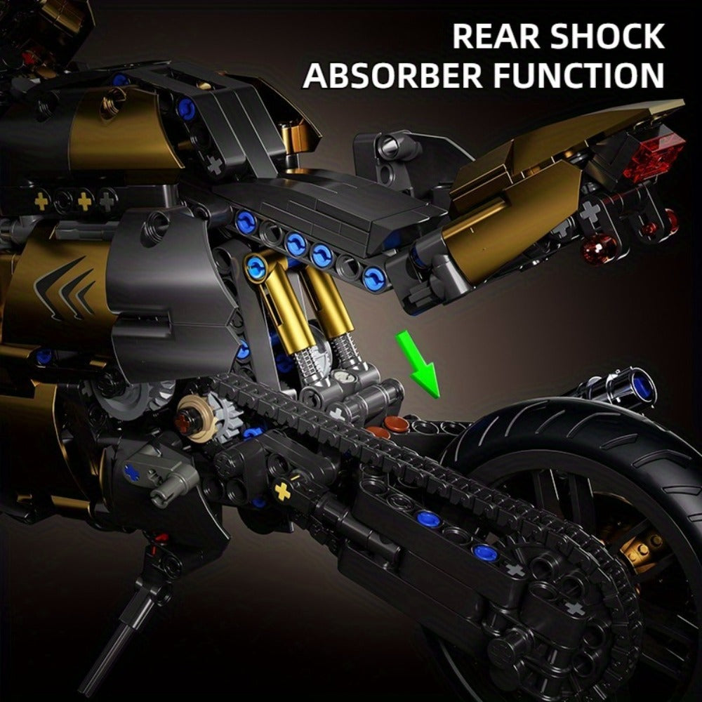 1000PCS Motorcycle Building Blocks 1:10 Scale DIY Black & Gold Motorbike Model Kit – Adult Collector Display Ornament — image