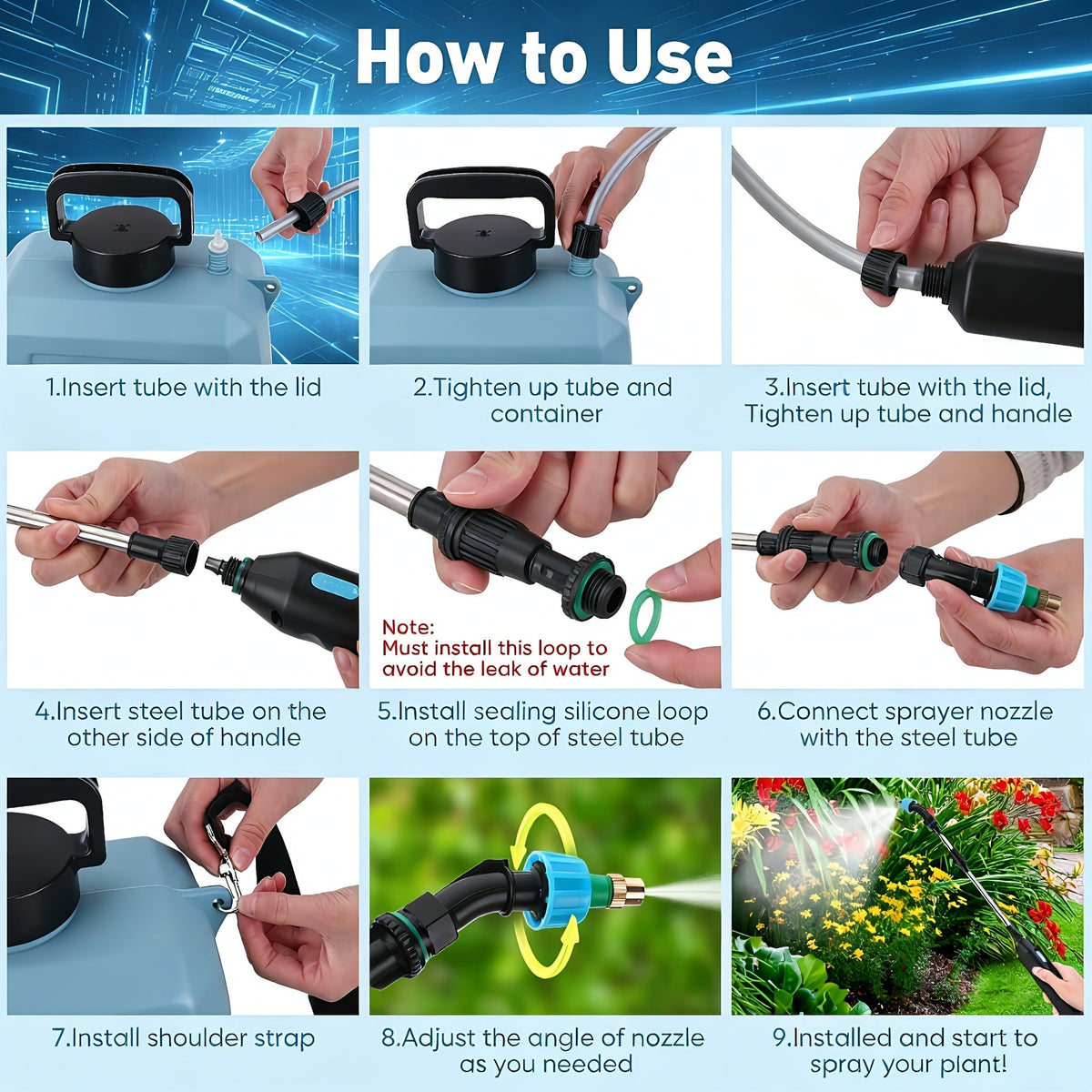 Garden Sprayer, USB-Rechargeable Electric Pump with Three Mist Nozzles for Yard and Patio Watering — image 11