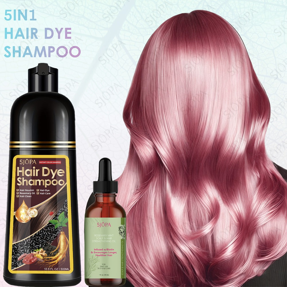 Hair Dye Coloring Shampoo 5-in-1 Upgraded with Hibiscus Oil, Squalane & Glycerin – Quick Color & Nourishing, Gentle Skin-Safe