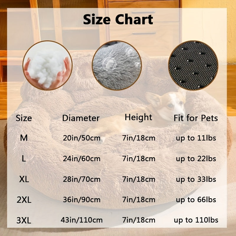 Bear-Paw Round Plush Pet Bed in Coffee, Pink or Gray with Four Weight-Labeled Size Options — image 2