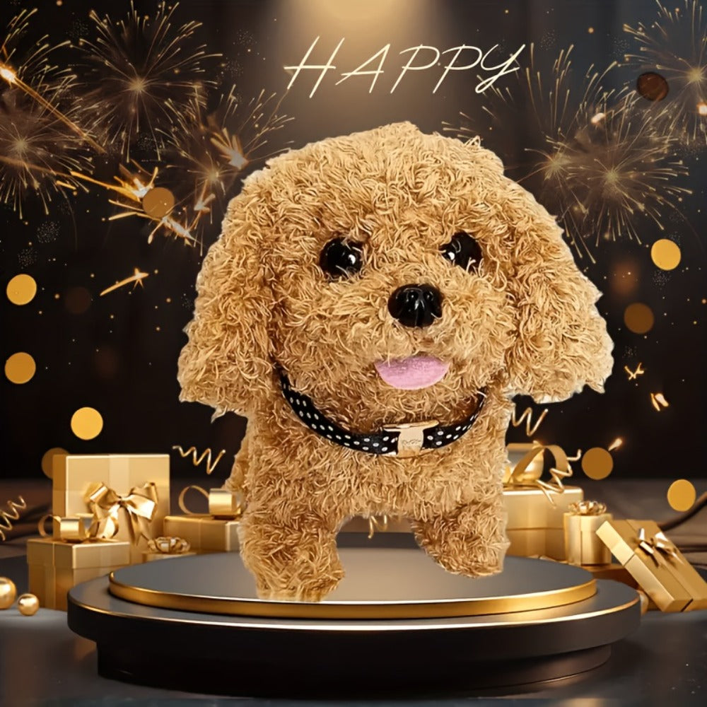 Simulation Puppy Robot Electric Interactive Dog Toy, Auto Walking, Barking & Tail Wagging, Plush Biomimetic Pet with Dog Bone