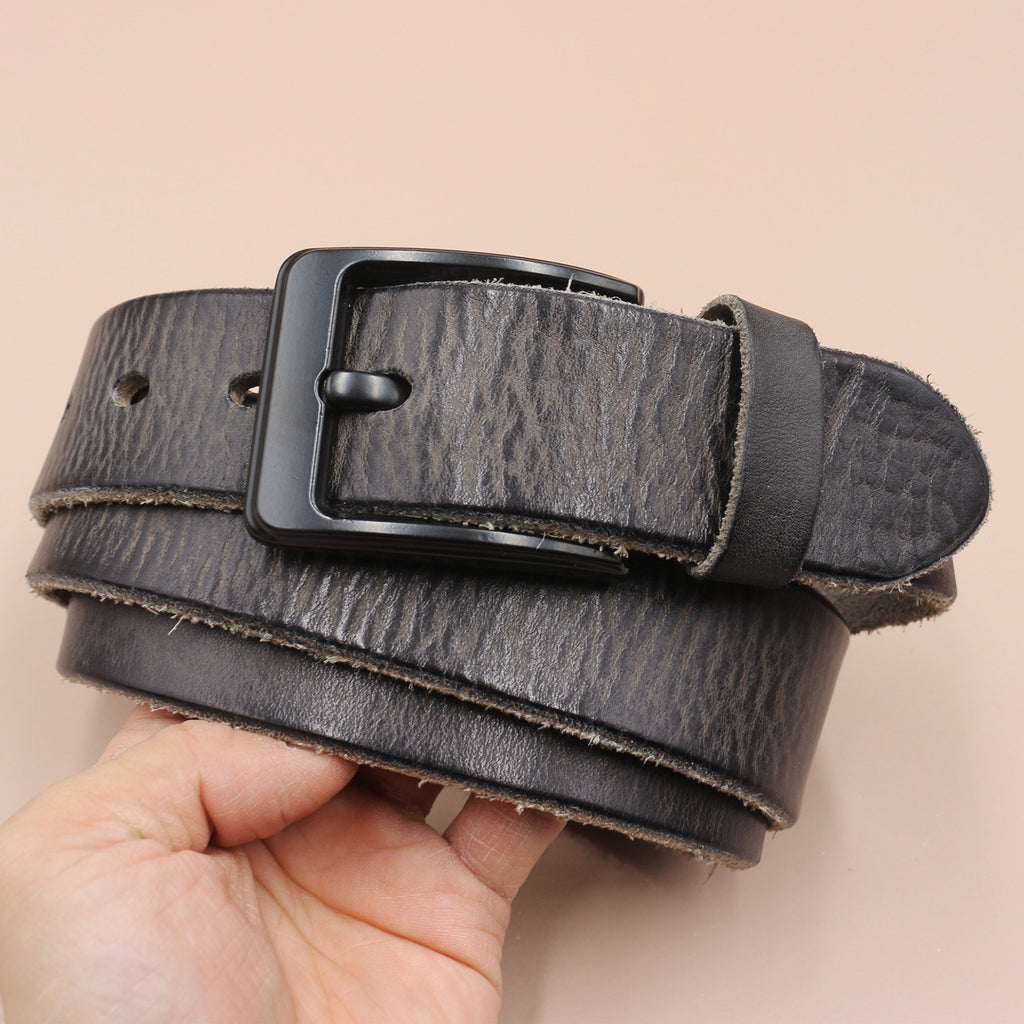 Korean Style Personality Top Layer Leather Pin Buckle Black Buttons Men's Leather Belt