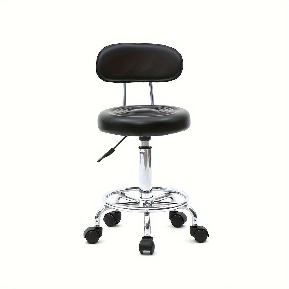 Cushioned Salon Stool with Backrest & Adjustable Height 18.9"-22.8" – Round 360° Swivel Chair for Hair Salon Spa Barbershop O