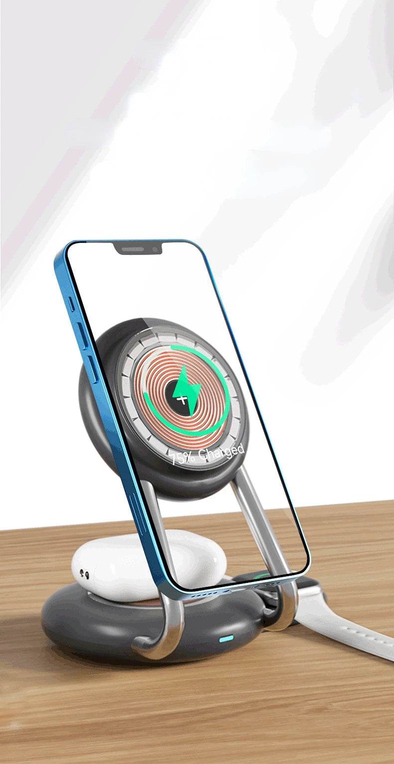 3 IN 1 Desk Magnet Stand 15W Fast Wireless Charger For Apple Watch iPhone 14 13 12 11 Pro Max 13 12 Mini Samsung S23 S22 Qi Base