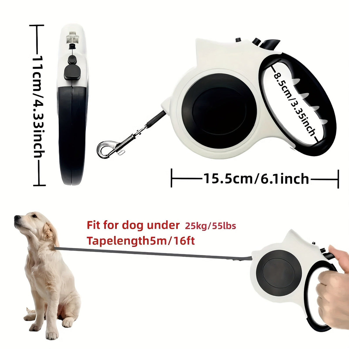 Retractable Dog Leash with 16-Foot Tape and Five Red, Black or Pink Light and No-Light Configurations — image 2