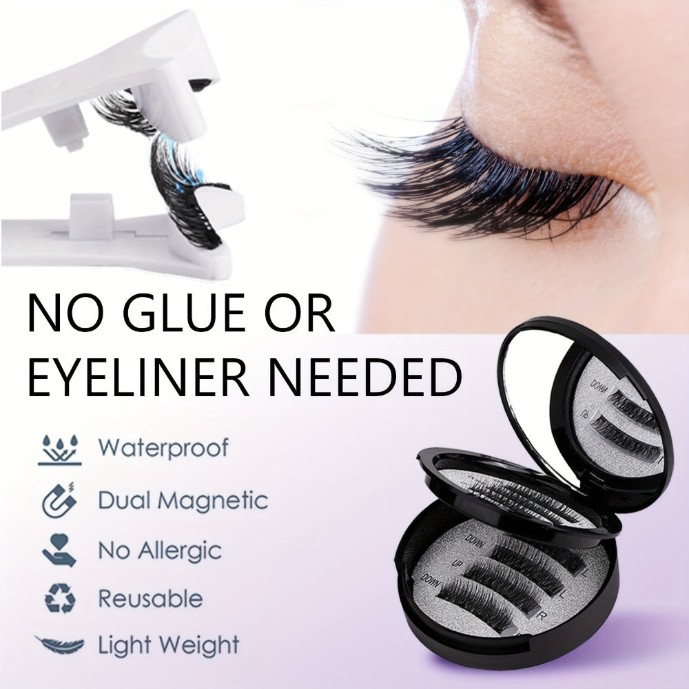 Waterproof 3D Magnetic Lashes 8Pcs Reusable Double Strip False Eyelashes Set with Clips & Glue – Natural Look for Women, Dail