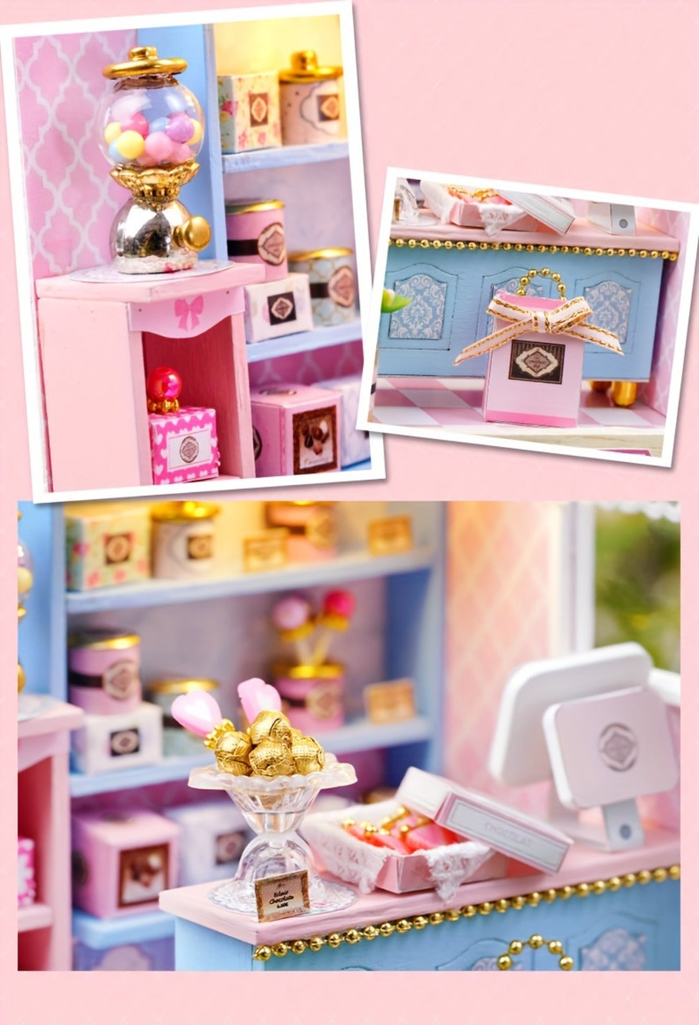 DIY Miniature Shop Dollhouse Kit with Dust Cover, Wooden Mini Store Assembly Set, 4 Themes Sakura Noodles Candy Atelier Coffe