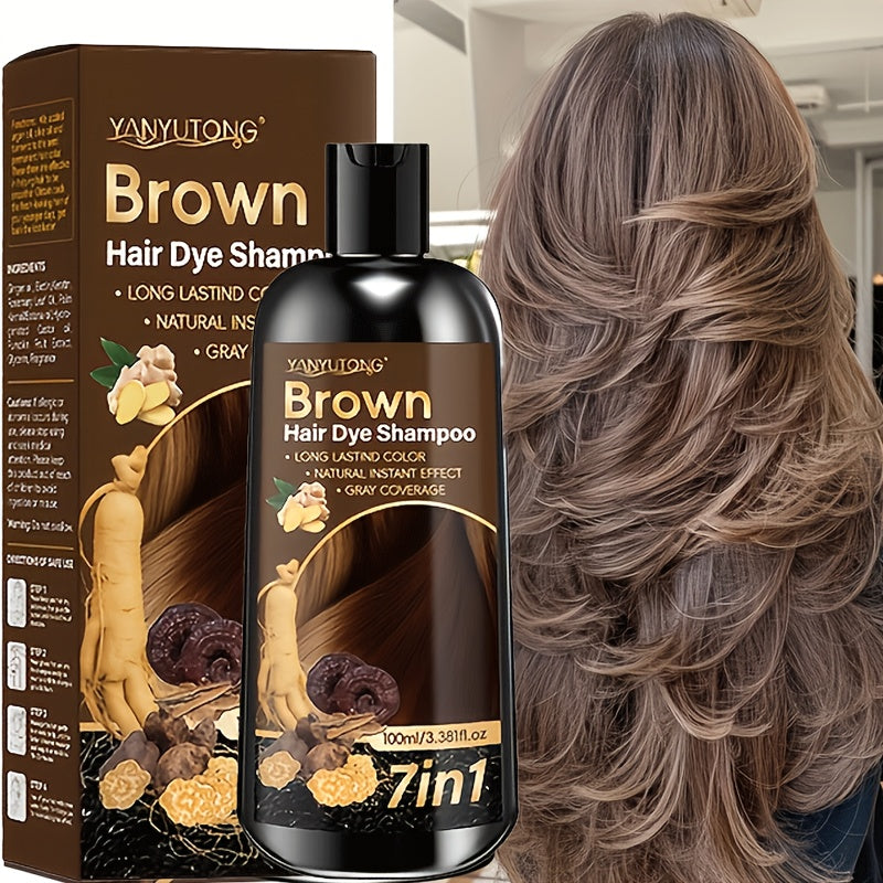 Hair Color Shampoo, YANYUTONG 7-in-1 100ml Bottle with Brown, Chestnut Brown or Black Options — image 14