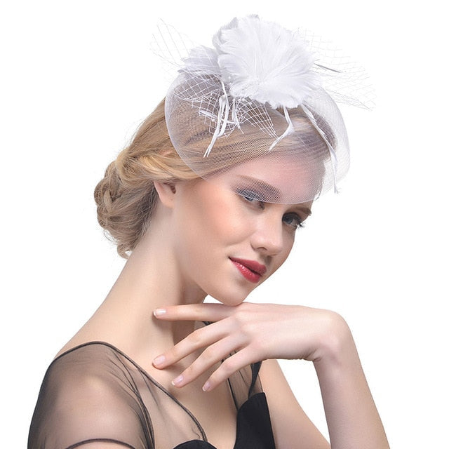 WELROG Feather Cap Lady Cocktail Dinner Party Fedoras Wedding Bridal Mesh Veil Hats Vintage Sombreros Chapeau Fascinators Hat - V.I.P Digital Presence