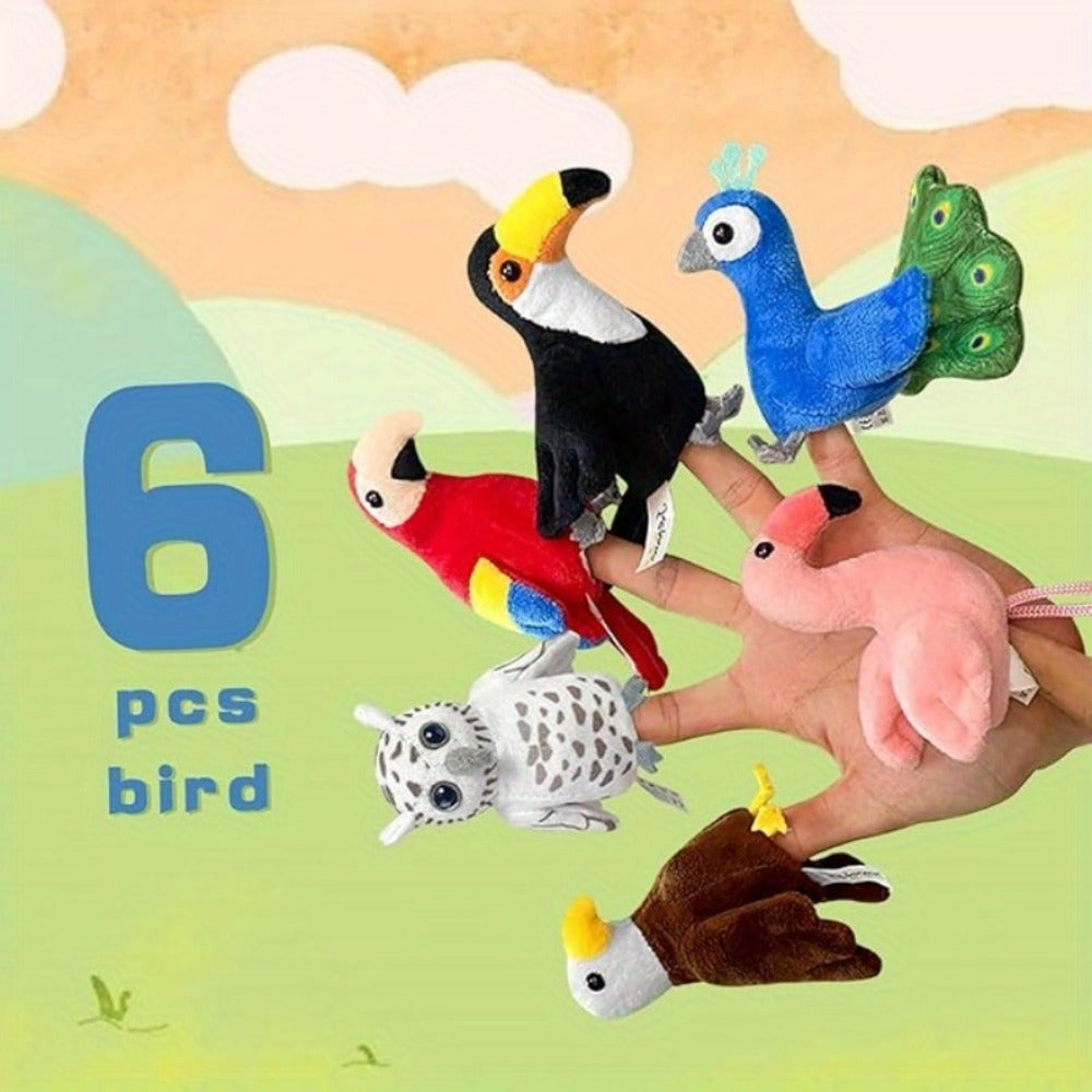 Six-Piece Bird Finger Puppet Set with Parrot, Peacock, Toucan, Flamingo, Owl and Eagle Designs — image 1