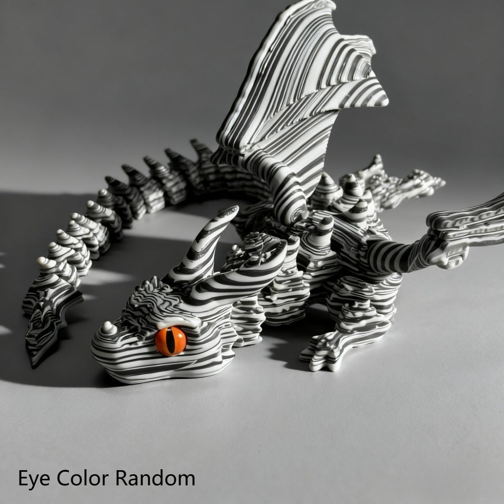 Articulated Black-and-White Swirl Dragon Figurine with Poseable Segments and Random Eye Color for Desktop Display — image 3