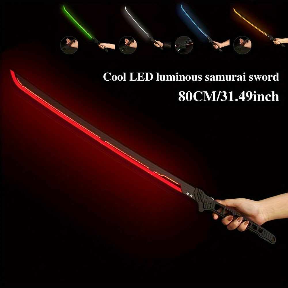 LED Samurai Sword Cyberpunk Glowing Katana 80cm, Acrylic Light-Up Blade for Halloween Costume Party Cosplay Sci-Fi Anime Prop