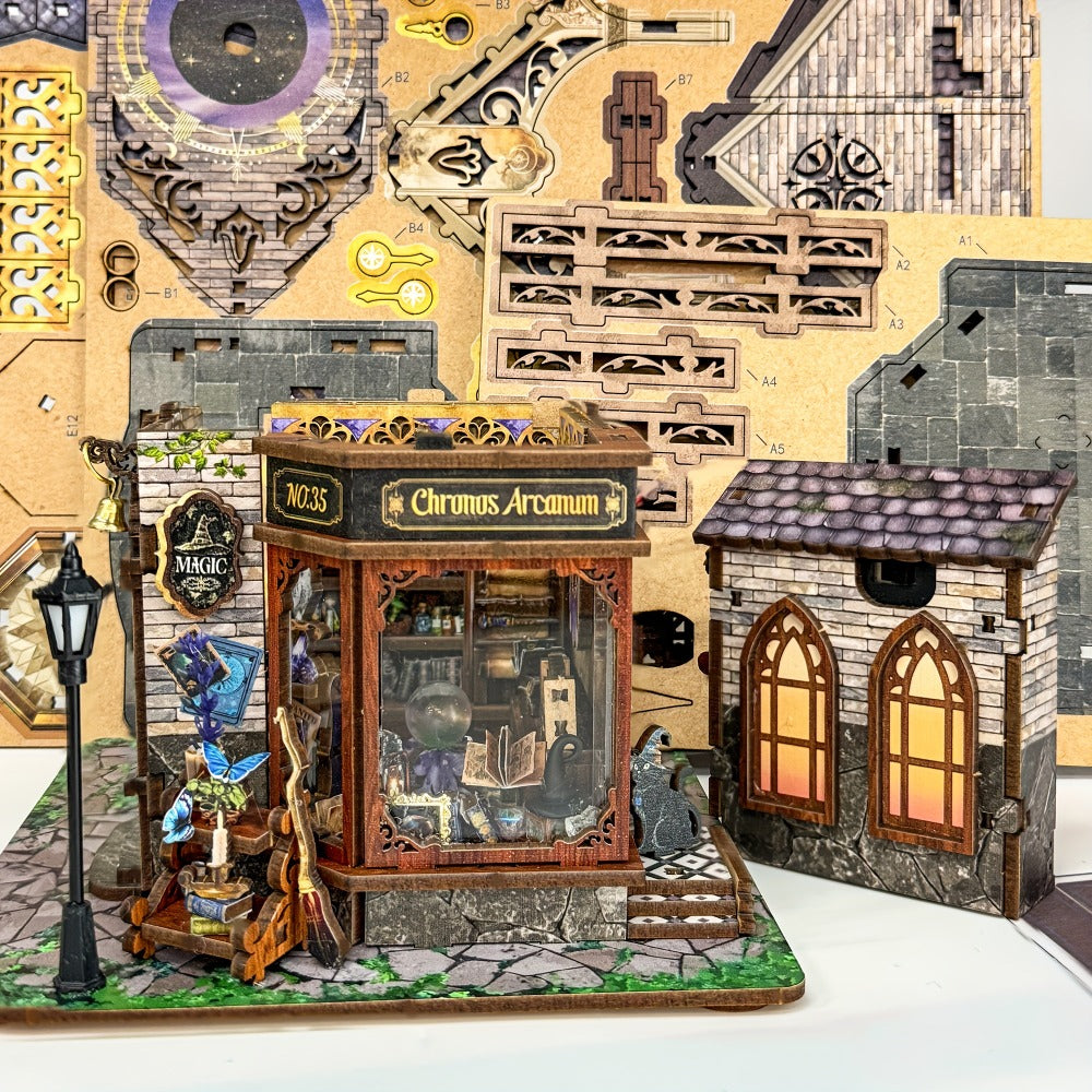 DIY Wood Miniature Bookhouse Model Kit SQ-71 Time Magic Club with Mechanical Link System – Adult Collector Dollhouse Display 