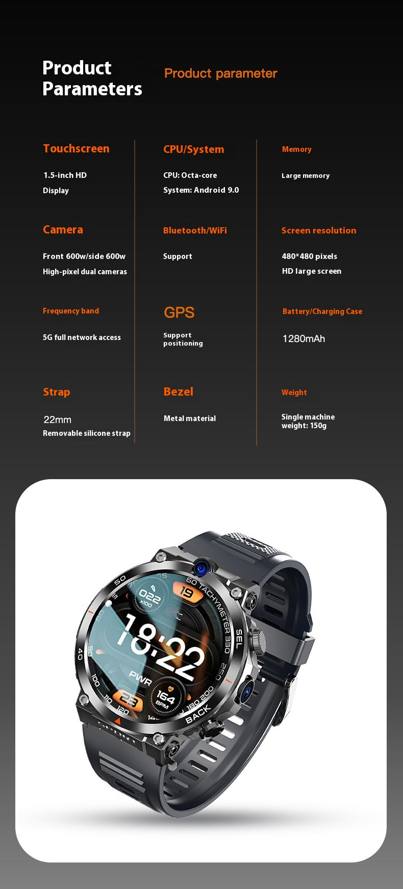 H10 Multi-function Dual Camera Sports Smart Phone Watch