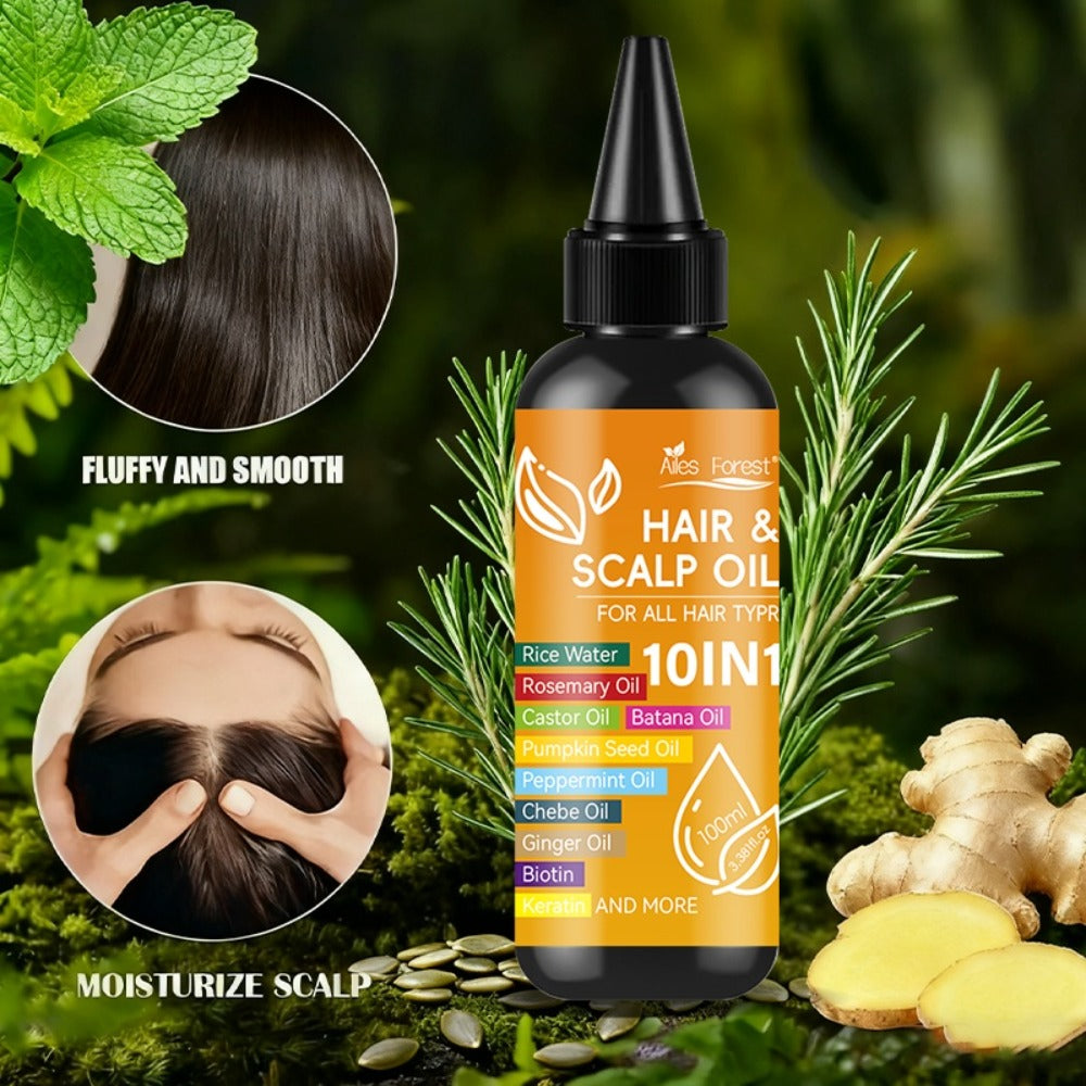 Hair Oil 10-in-1 100ml Pointed-Applicator Bottle with Ginger, Rosemary, Castor, Batana, Rice Water and Biotin — image 11
