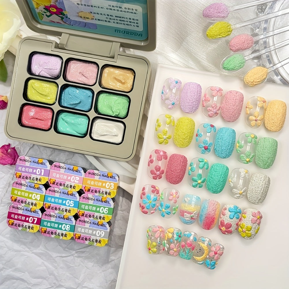 Plaster Texture Nail Art Gel Nine-Color Pastel Palette in a Compact Metal Case for Raised Sculpted Designs — image 7