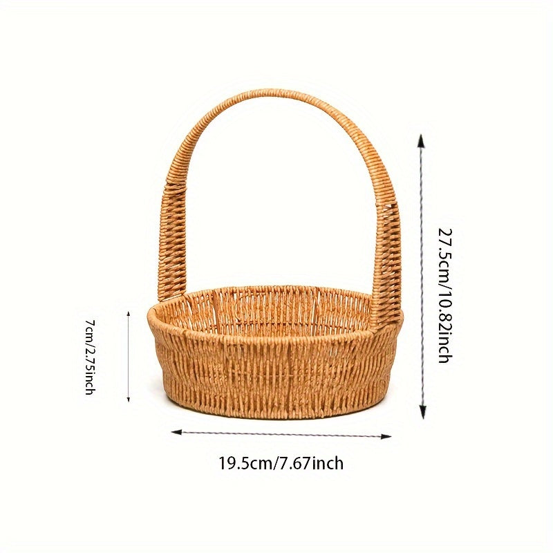 Rattan-Look Plastic Woven Carry Basket with Tall Handle in Small, Medium and Large Size Options — image 4