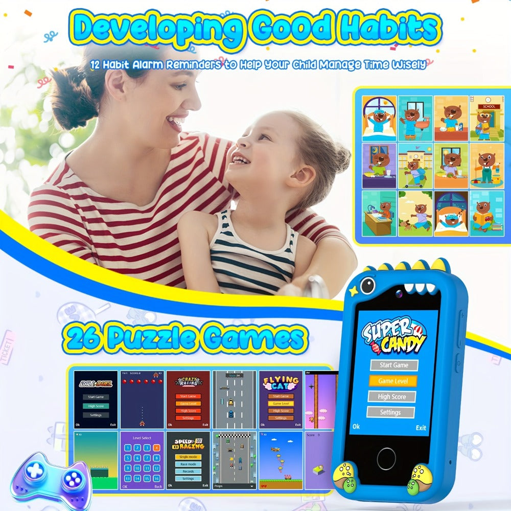 Kids Toy Mobile Phone with Dual Cameras, Touchscreen & MP3 Player, Educational Toy with Games, Alarm Clock & USB Charging — i