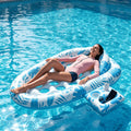 Blue-and-White Inflatable Pool Lounger with Backrest, Cup Holder and 77 x 50-Inch Pictured Size — image 11
