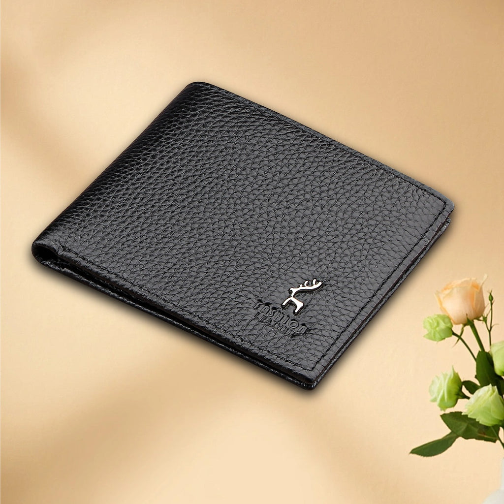 Black Men's Genuine Leather Wallet Cowhide Short Bifold