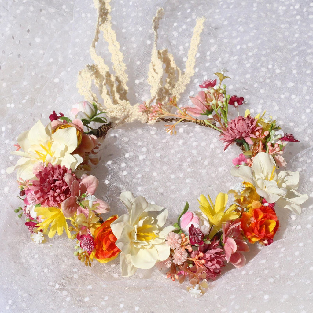 Autumn Flower Wreath Headwear Handmade Fabric Headflower Wedding Headband Bridal Ladies Scenic Photography Flower Wreath - V.I.P Digital Presence