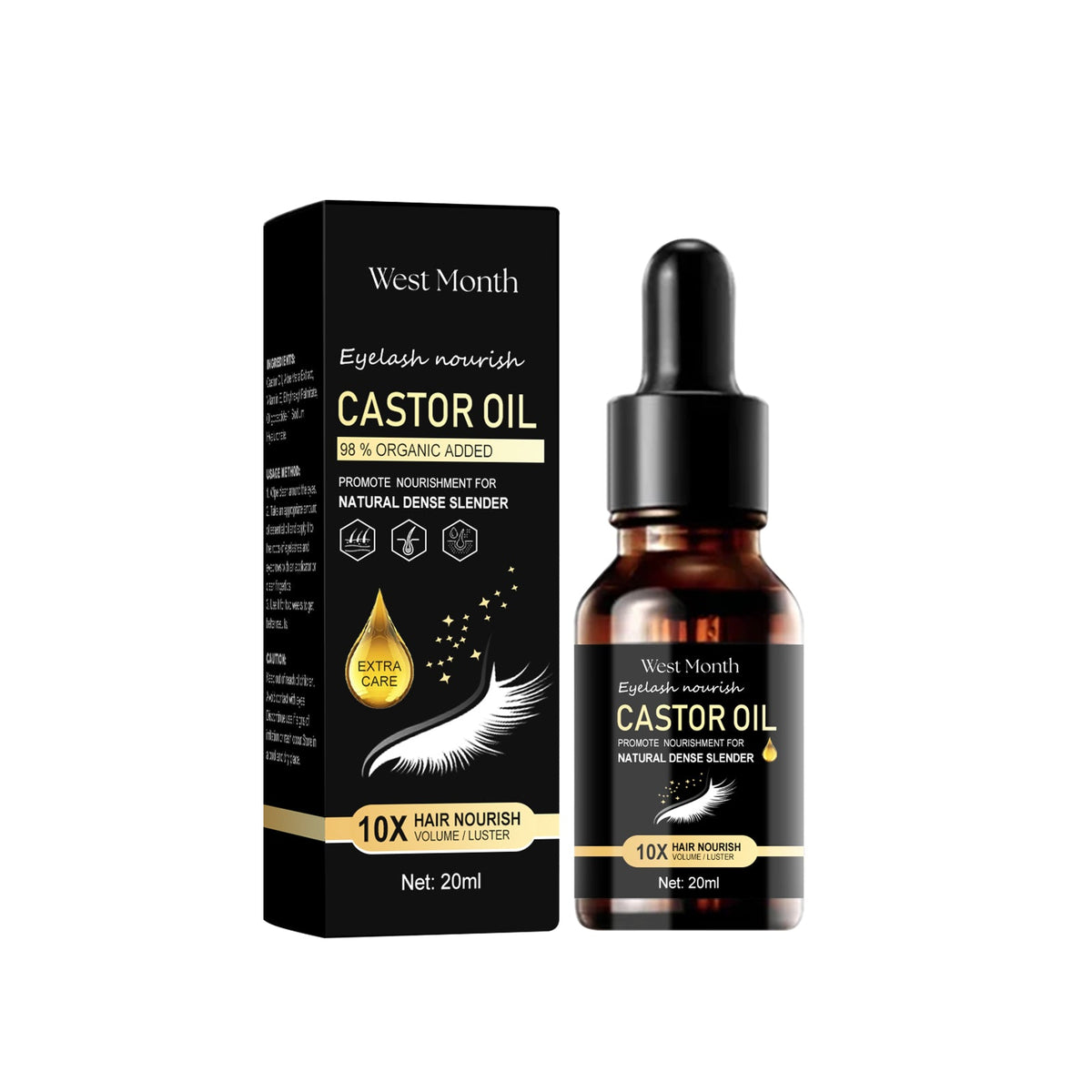 Castor Oil Mascara, Thickening & Moisturizing Natural Long Jet Black Curling Mild Mascara