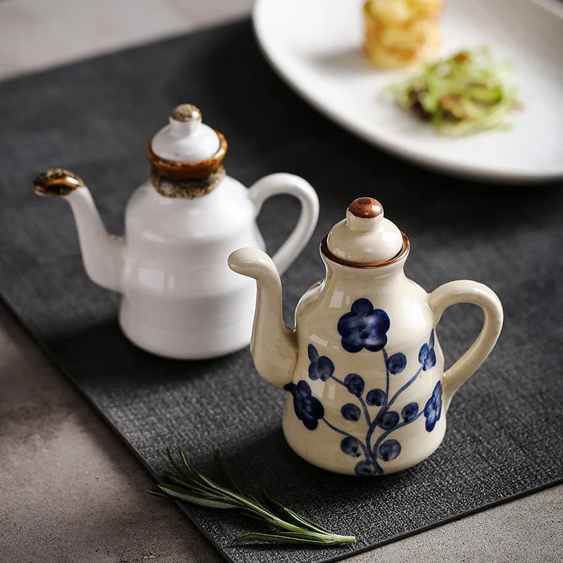 Ceramic Blue and White Kuibai Oil Pot Vinegar Bottle Oil Bottle Vinegar Pot Seasoning Pot Soy Sauce Hotel Restaurant