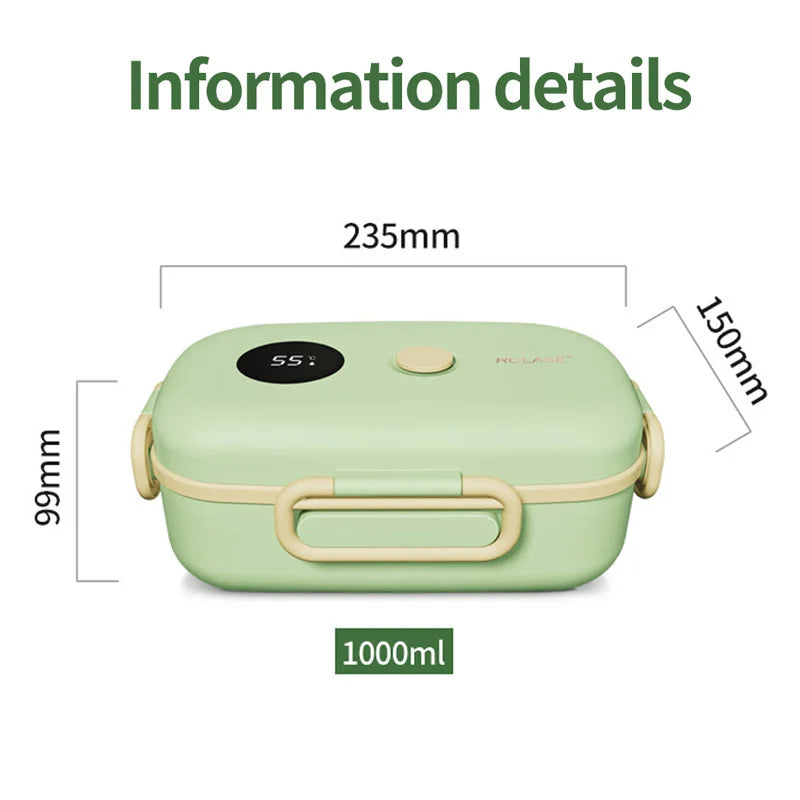 New Smart LCD Temperature Digital Display Insulated Lunch Box Portable Electric Lunch Box Lunch Box Suitable for Outdoor Travel