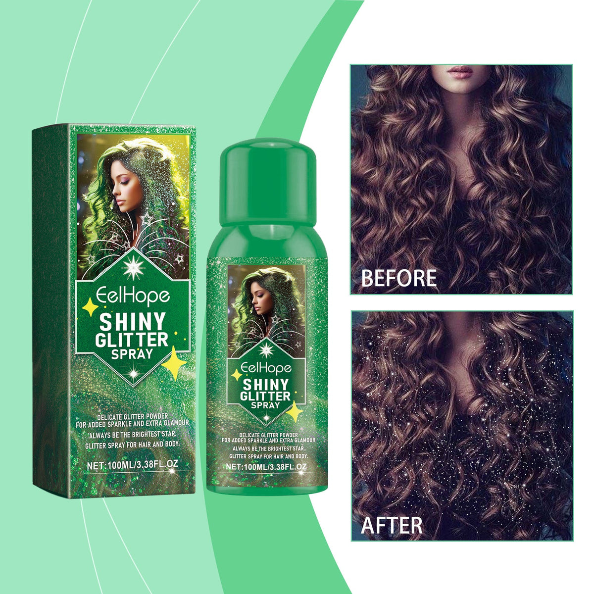 Color Brightening Glitter Spray, Party Hair Body Spray Shimmer Highlight Brightening Glitter Spray