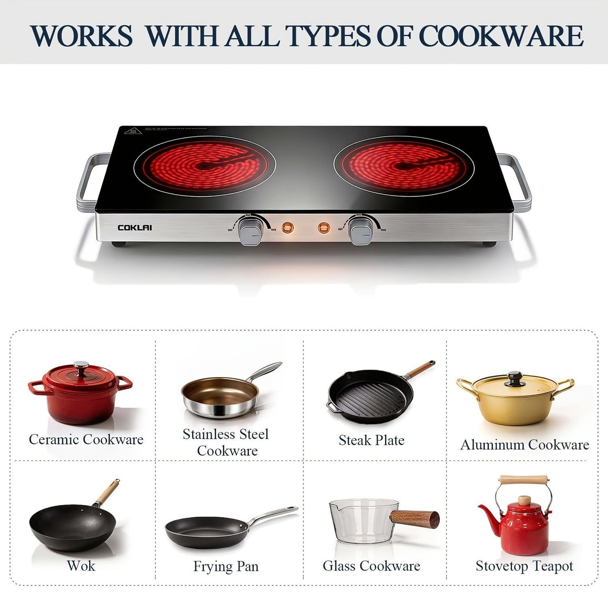 Portable Electric Stove Stainless Steel Single Burner Hot Plate with Temperature Control for Home Cooking, Dining and Outdoor