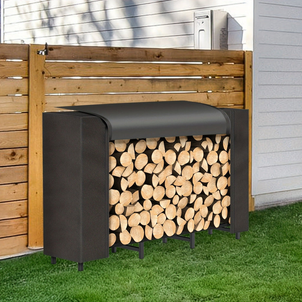 Firewood Rack Heavy Duty Adjustable – Outdoor & Indoor Log Holder with Cover, A-Frame Steel Wood Storage Stand for Fireplace,