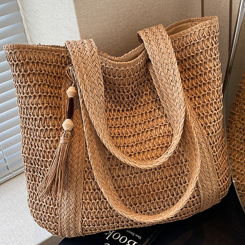 Woven Tote Bag with Tassel and Large Beach Storage for Women — image 9