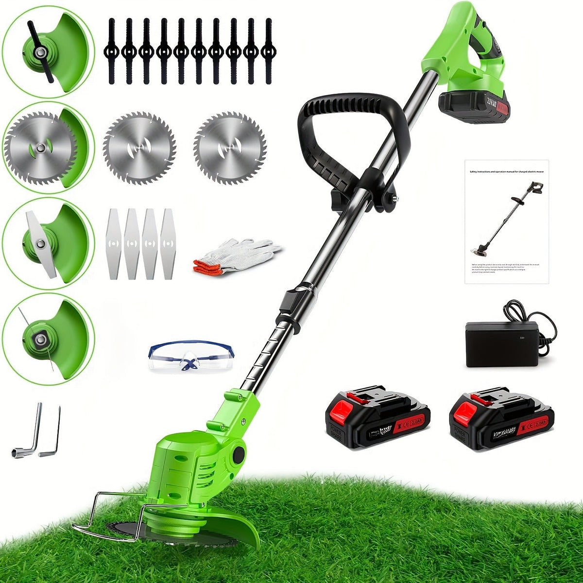 Cordless String Trimmer 24V 800W, Weed Wacker with 2 Batteries, Charger & 3 Blades, Adjustable Head — image 9