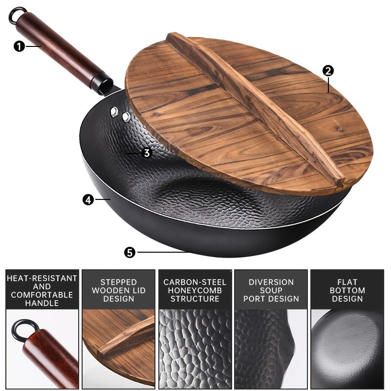Wok Set Cast Iron 12.6 Inch Nonstick with 13 Accessories, Natural Nonstick No Chemical Coating Stir Fry Pan with Lid & Detach