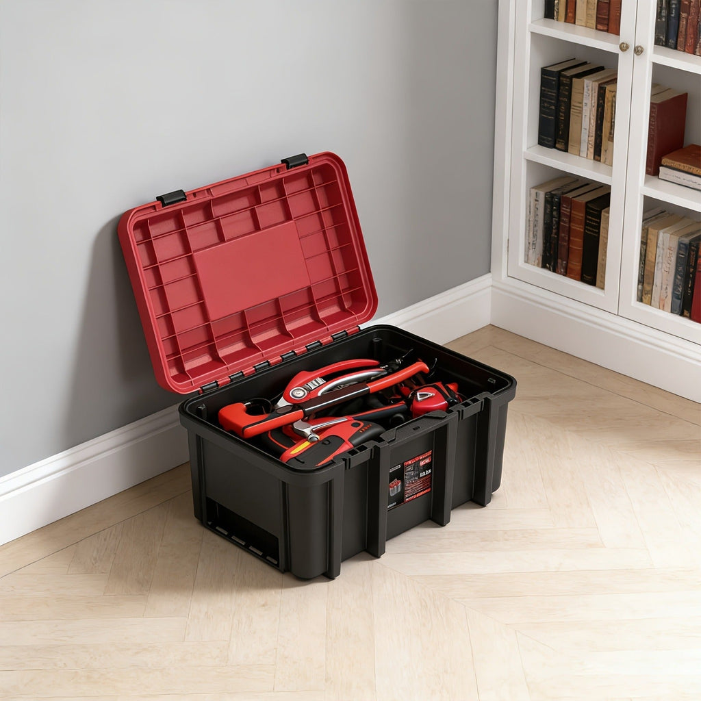 Rolling Tool Box with Wheels 3-Tier Stackable Organizer | Lockable Compartments, Connected Storage, 17" Large Plastic Toolbox