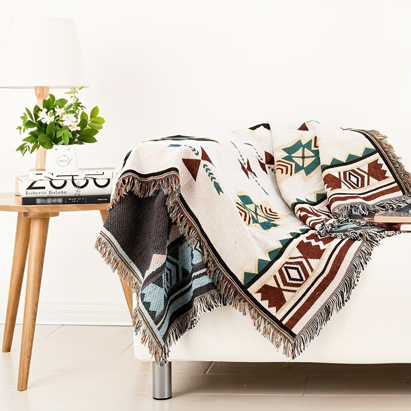 Woven Picnic Blanket with Cream Geometric Bohemian Pattern and 35.43 x 70.86 or 51.18 x 70.86-Inch Sizes — image 8