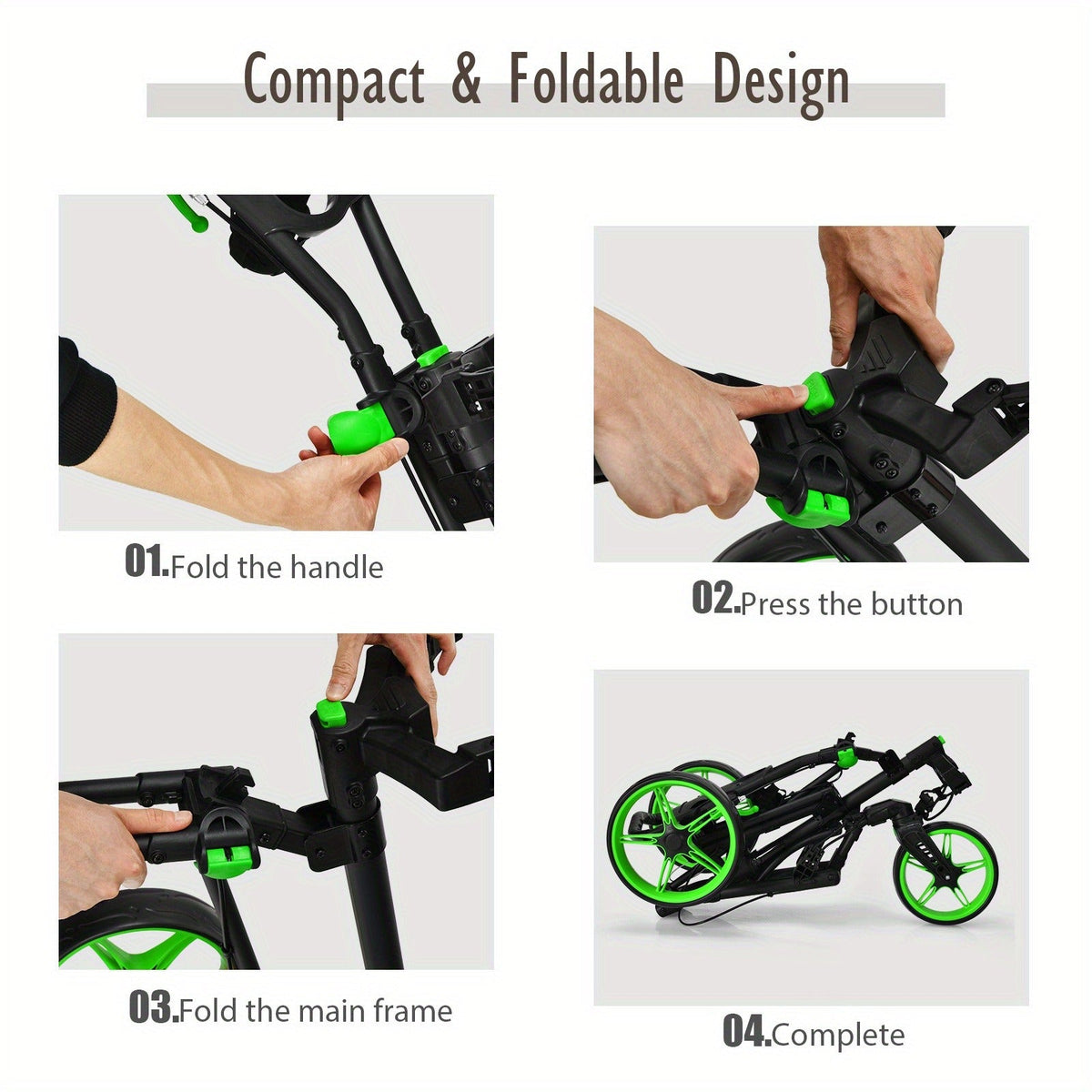 Golf Push Cart with Adjustable Handle and Swivel Front Wheel — image 7