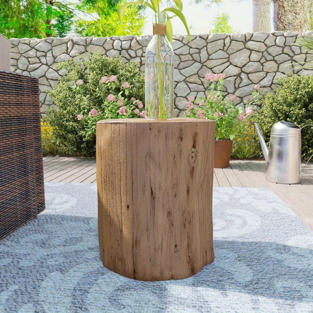 Outdoor Side Table Faux Wood Tree-Stump Design in Magnesia with Cylindrical Form and Brown Finish — image 6