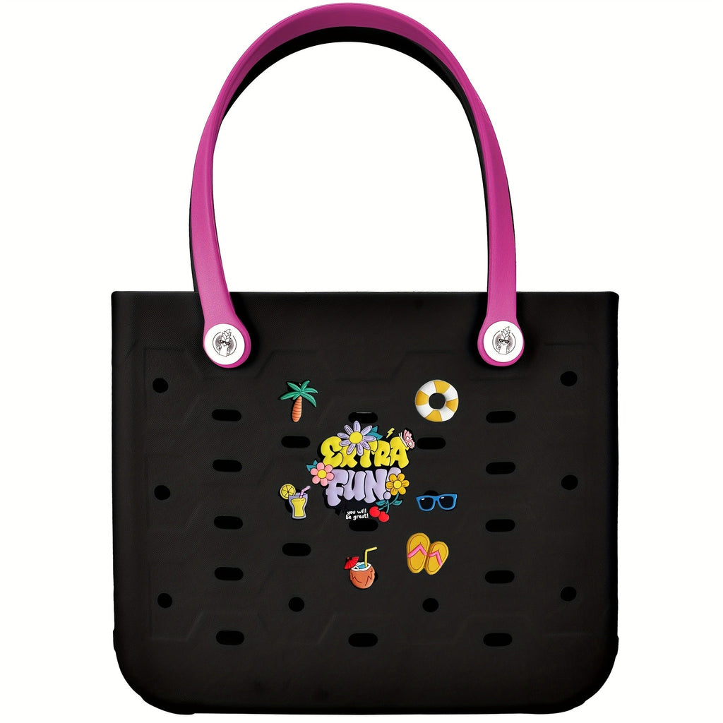 EVA Beach Bag for Women with Drainage Holes Waterproof Tote Bag Summer Outdoor Camping Shopping Travel Bag with Cute Decorati