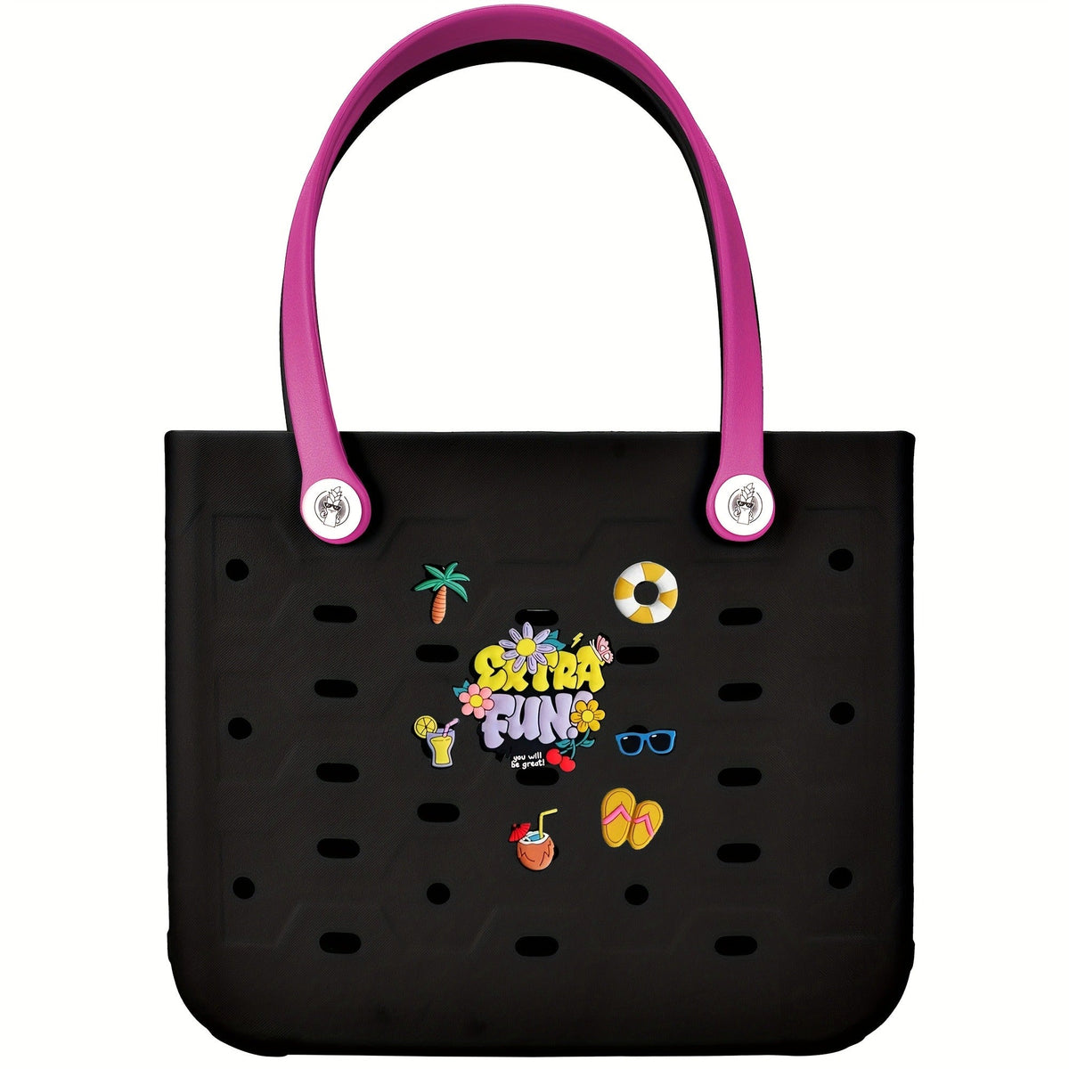 EVA Beach Bag for Women with Drainage Holes Waterproof Tote Bag Summer Outdoor Camping Shopping Travel Bag with Cute Decorati