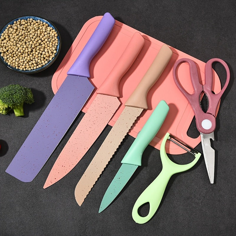 Seven-Piece Kitchen Knife Set with Four Pastel Knives, Kitchen Scissors, Peeler and Cutting Board — image 7
