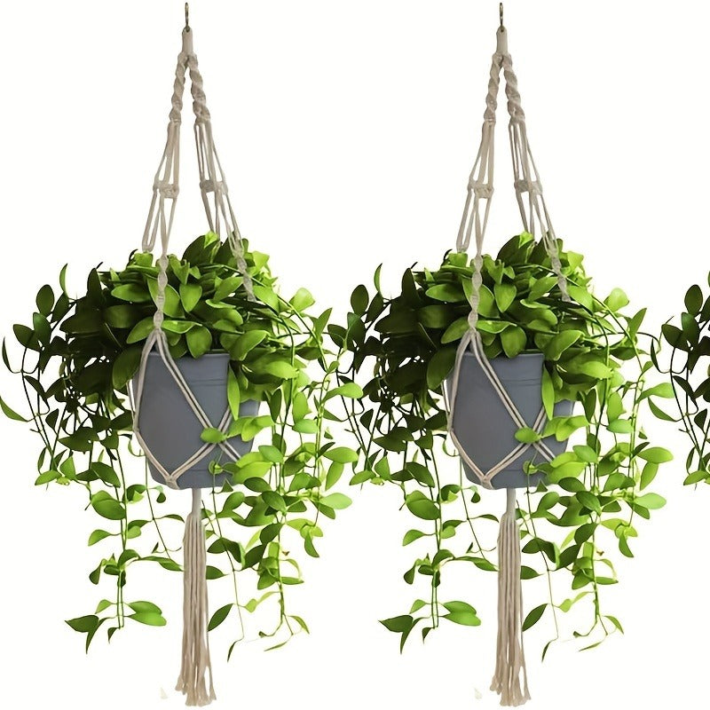 Macrame Hanging Planter Set of 4 Boho Rope Basket Plant Pot Holder for Indoor Outdoor – Decorative Hanging Organizer Net for 