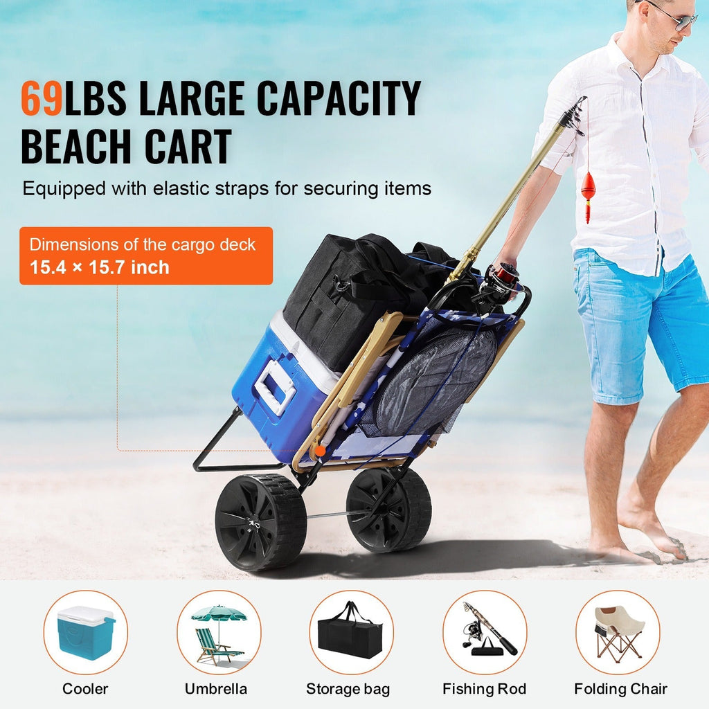 Folding Beach Cart with Balloon Wheels, Sand Dolly for Camping Fishing Picnic Garden, for Garden, Patio and Yard Use — image 