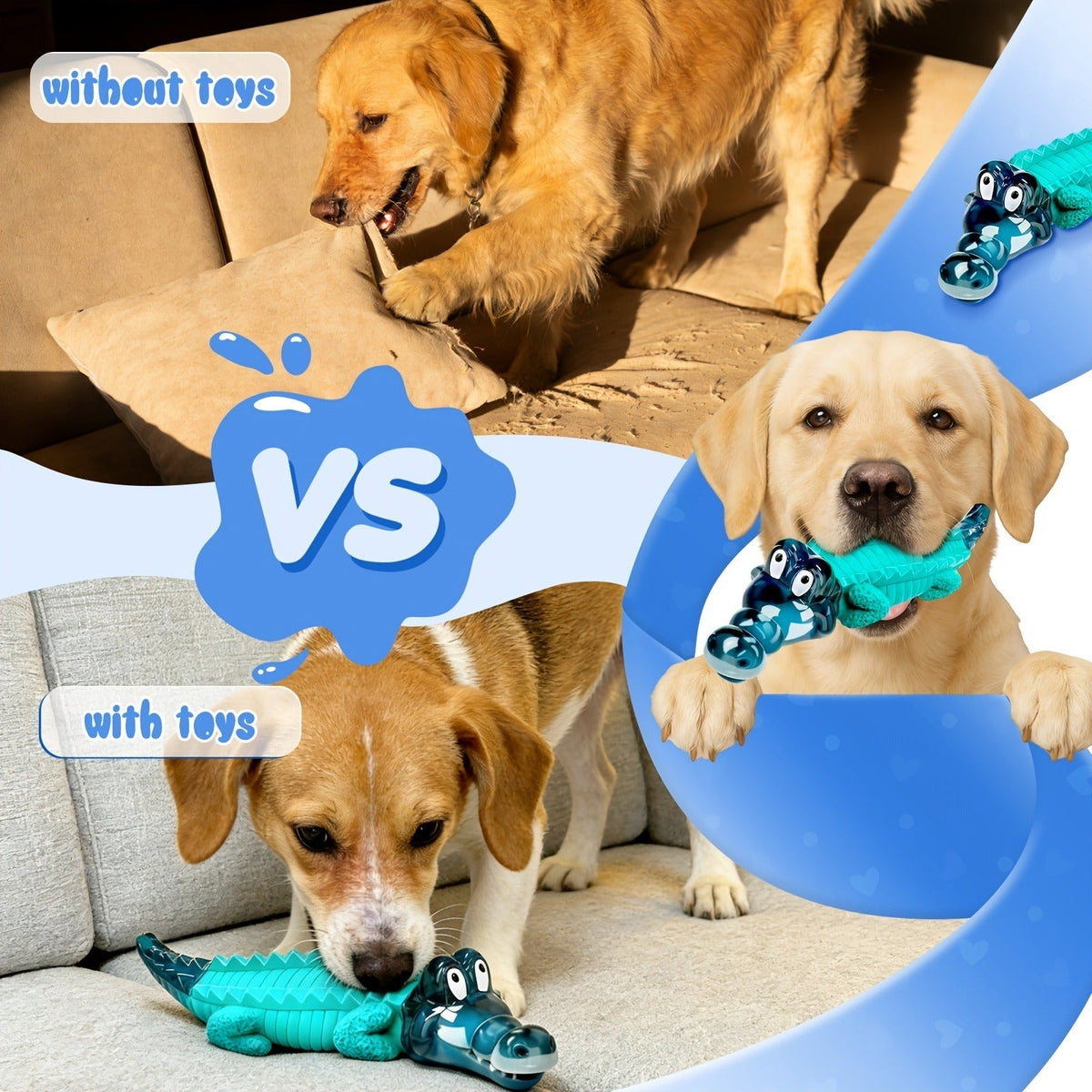 Dog Toy Blue Rubber Crocodile Chew Design with Milk Flavor, Raised Ridges and 20-100 lb Guidance — image 2
